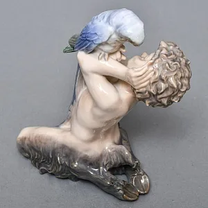 Коллекционная Фарфоровая статуэтка «Фавн с попугаем», Royal Copenhagen Дания, 50-е годы.