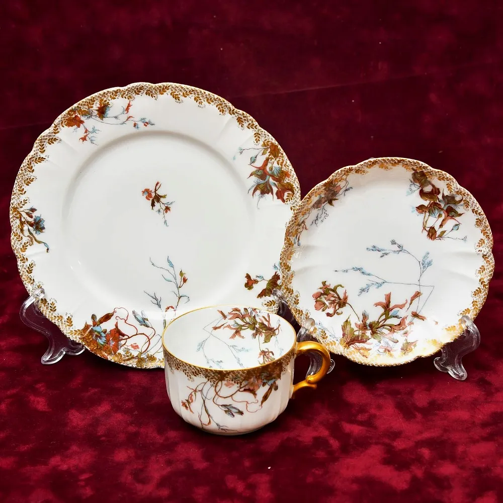 Антикварная Фарфоровая Чайно-Кофейная пара + Тарелка (тройка), Франция Limoges, 1876 - 1896 годы. 