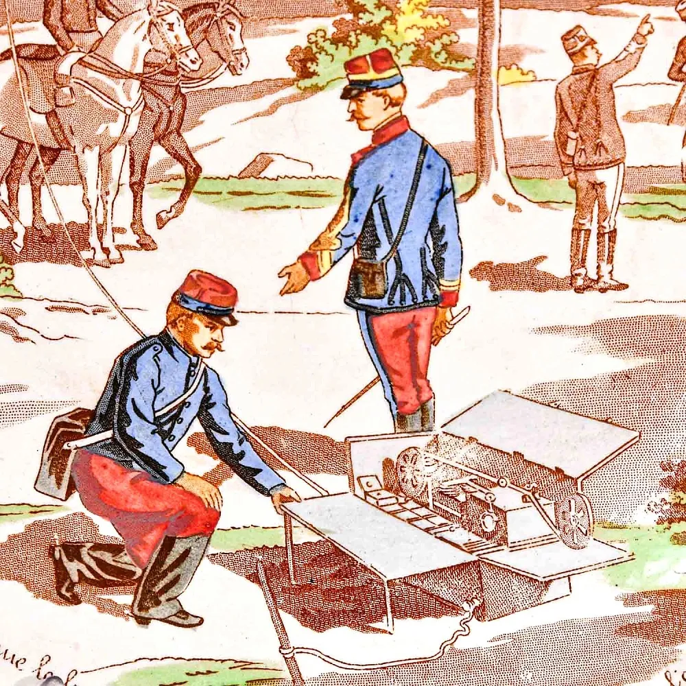 Антикварная Тарелка «Первая телеграфная линия», Фаянс Sarreguemines, Франция конец XIX века.