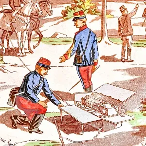 Антикварная Тарелка «Первая телеграфная линия», Фаянс Sarreguemines, Франция конец XIX века.