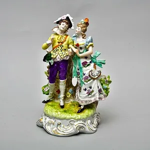 Антикварная Фарфоровая Статуэтка - Вазочка - Салфетница "Дама с Кавалером", Scheibe - Alsbach Германия.