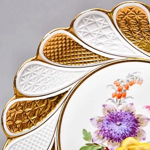 Антикварное Фарфоровое Блюдо - Тарелка «Букет с желтой розой», MEISSEN Германия, начало ХХ века.