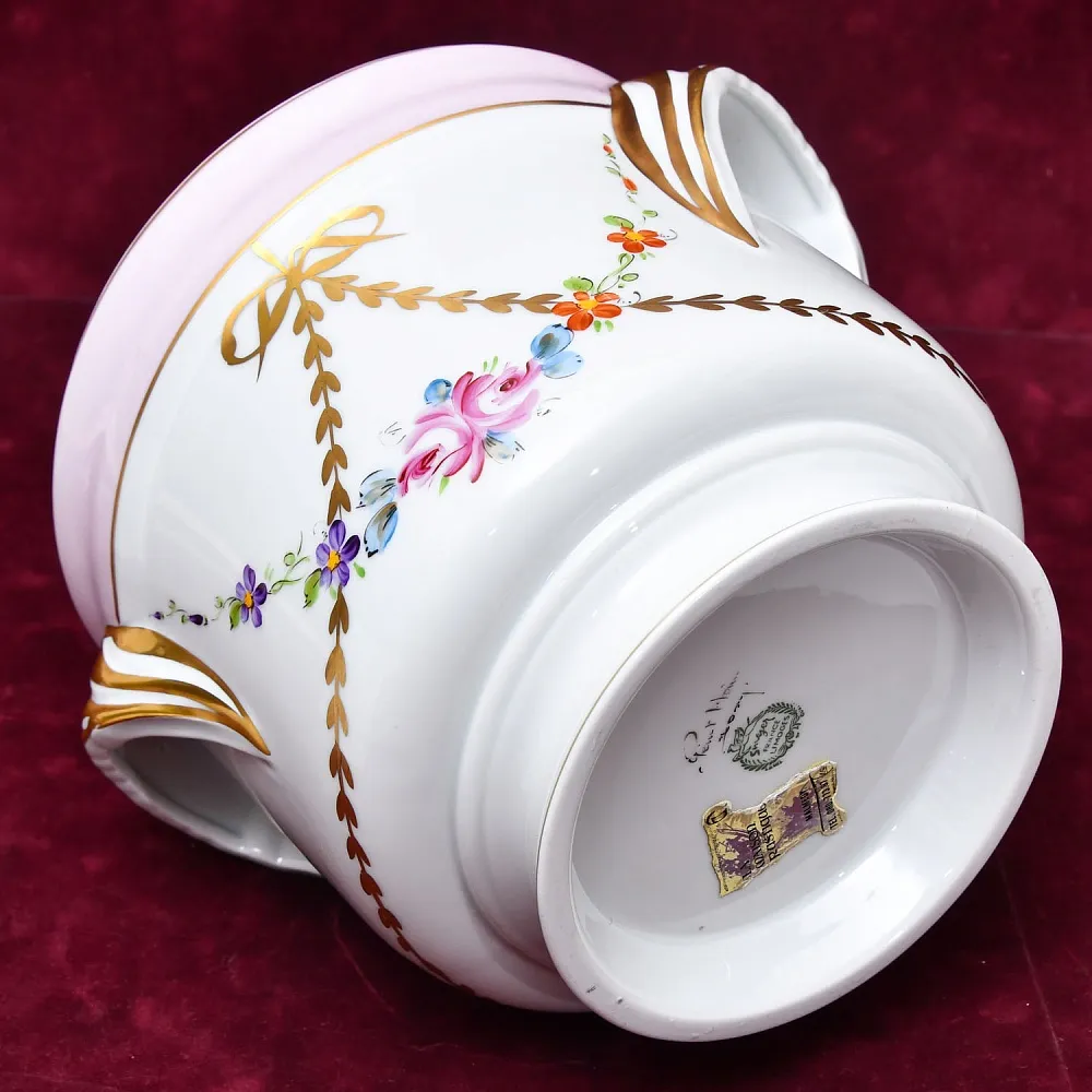 Антикварное Фарфоровое Кашпо или Ваза c ручками «Цветочная гирлянда», Limoges Франция.