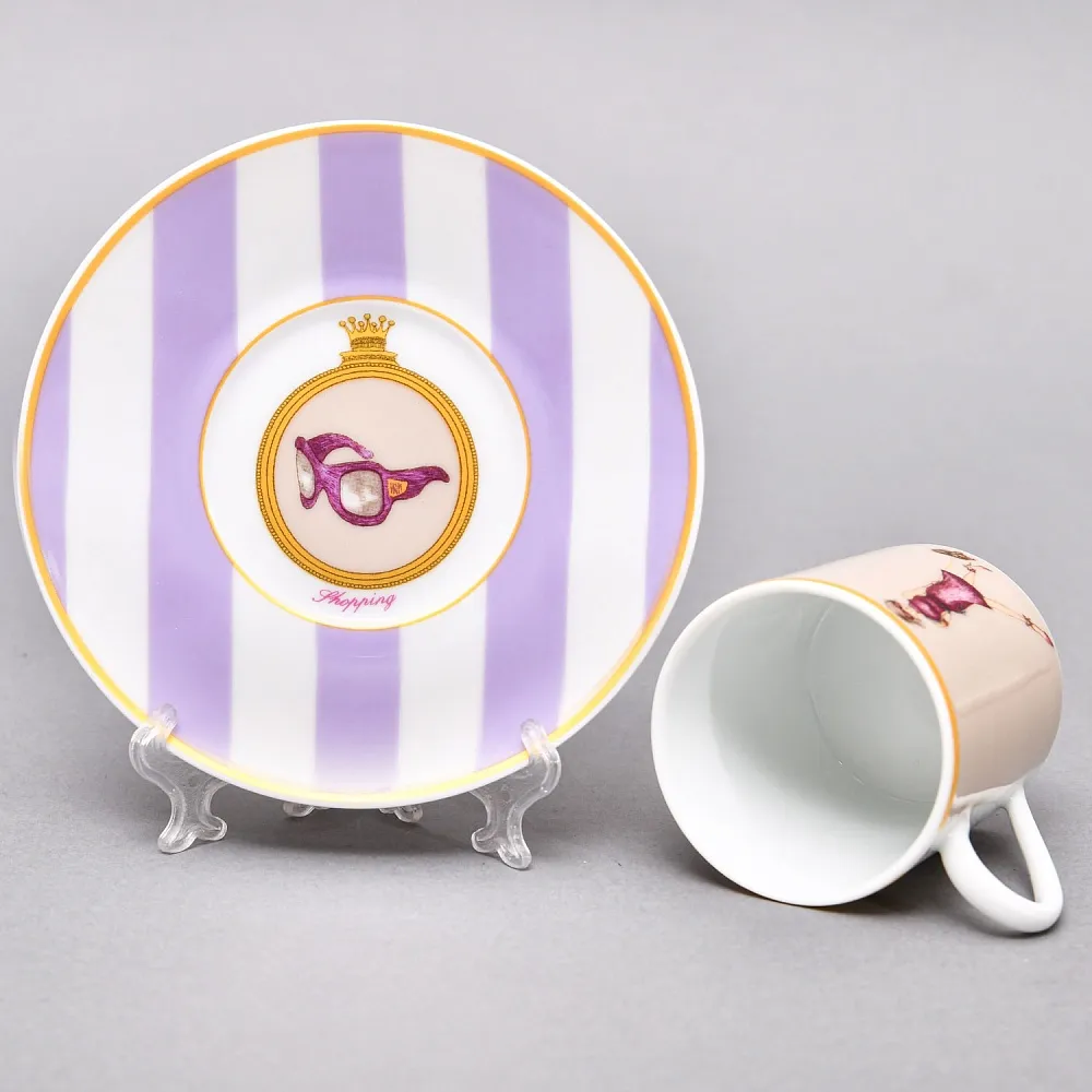 Набор из 4-х Кофейных пар «За покупками - Shopping», Limoges Medard de Noblat Франция, конец ХХ века.