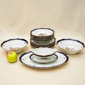Кобальтовый Фарфоровый Столовый сервиз «Marie-Luise» на 6 персон, LINDNER Kups, Германия 60-гг.