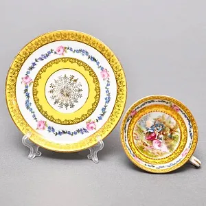 Антикварная Коллекционная Кофейная пара «Свидание», Германия - середина ХХ века.