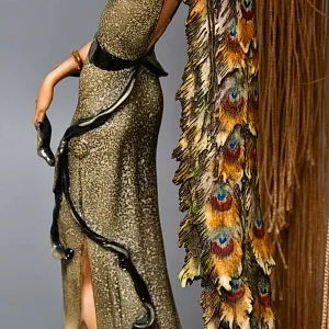 Редкость! Настольная Электрическая Лампа - Светильник «Дама с Павлином», Florence Италия -1987 год.