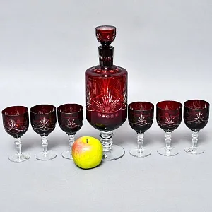 Набор Графин и Рюмки «Рубиновый Хрусталь», Tirgu-Mures Германия, 50 -е годы ХХ века.