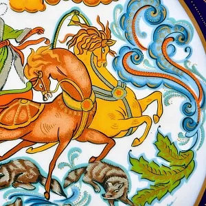 Коллекционное Блюдо - Тарелка «Мифы, сказания. Битва с волками» Фарфор, Hutschenreuther Германия. 