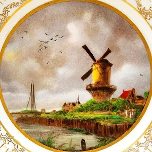 Коллекционная Фарфоровая Тарелка «Пейзаж с мельницей», Германия 80-е годы ХХ века.-копия