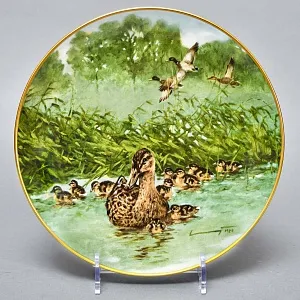 Коллекционная Фарфоровая Тарелка - Блюдо «Дикая Природа. Утиная семья», KAISER Германия. 