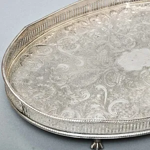 Большой Сервировочный Металлический Поднос, Silverplate, SHEFFIELD Англия начало ХХ века.