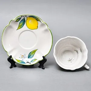 Авторский Чайный сервиз на 4 персоны «Лимоны», фарфор, ручная роспись, Гжель Россия -2000 г..