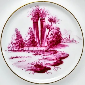 Фарфоровая Кофейная пара + тарелка «Пейзаж с башней», Hochst Германия, середина XX века. 