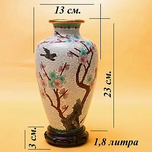 Винтажная Ваза «Цветение Сакуры» в технике « Клуазоне» Китай 50 -е годы ХХ века Н -26 см.