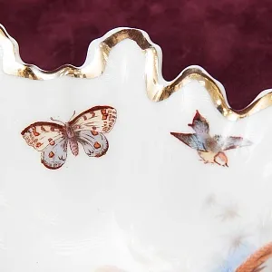 Сервировочная Фарфоровая Менажница  «ПТИЦЫ И БАБОЧКИ», Франция - середина ХХ века.