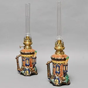 Антикварная Пара - Керосиновые Лампы «Башни Старого Замка» BREVETE - L&B, Франция, начало ХХ века.