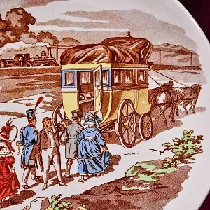 Антикварная Тарелка «Почтовый дилижанс - экспресс», Фаянс Sarreguemines, Франция конец XIX века.