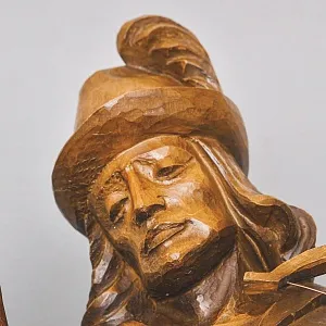 Большая Коллекционная Деревянная статуэтка «Охотник с Оленем», Германия середина ХХ века.