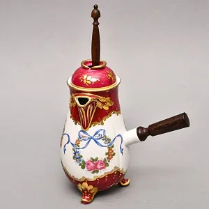 Фарфоровый Кувшин - Чайник для подачи горячего шоколада «Синие ленты» с лопаткой, Pillivuyt Франция.