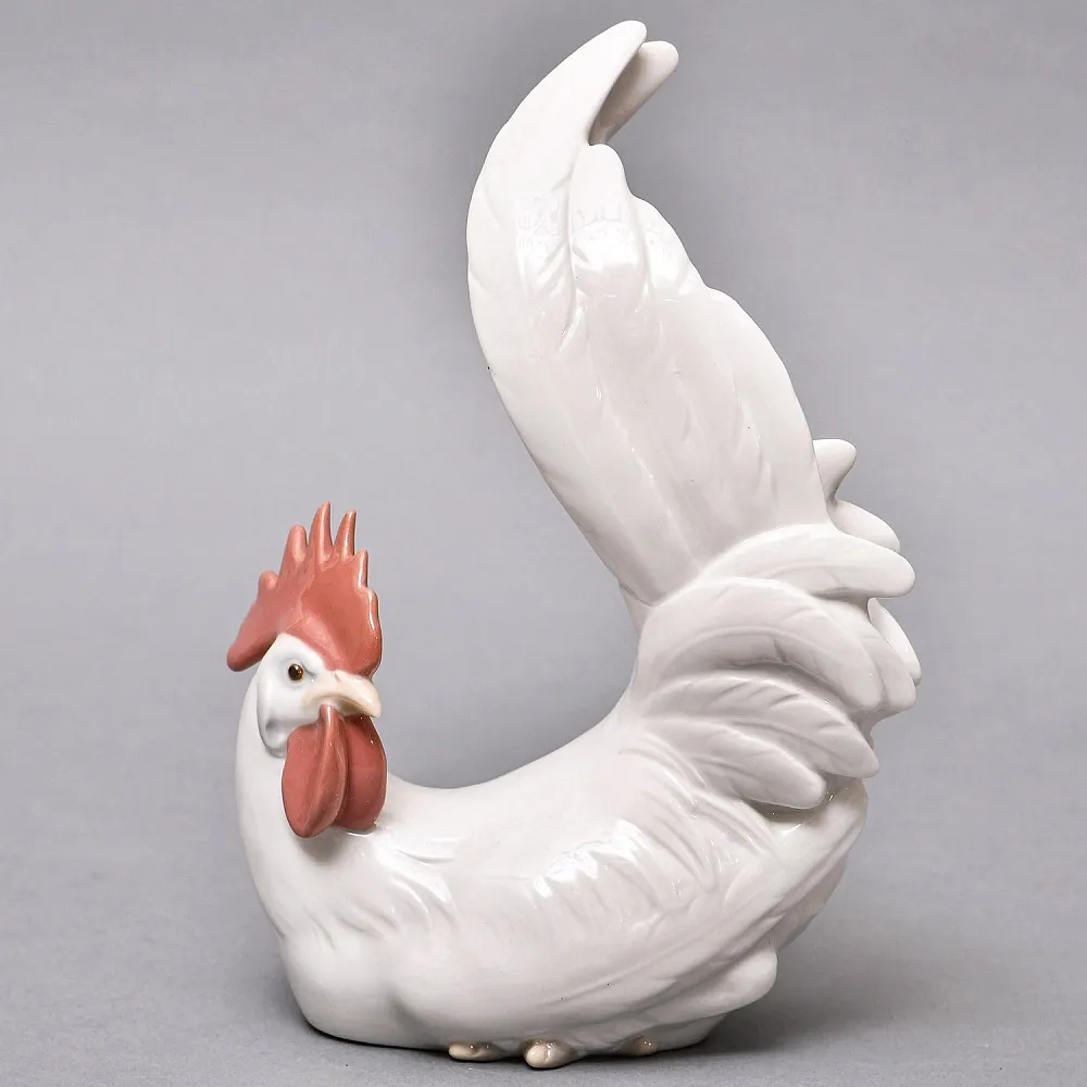 Коллекционная Фарфоровая статуэтка «Белый Петух», Lladro Испания, 1969 - 1979 годы. 
