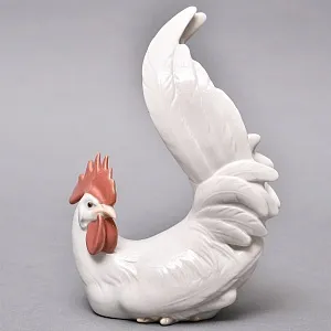 Коллекционная Фарфоровая статуэтка «Белый Петух», Lladro Испания, 1969 - 1979 годы. 