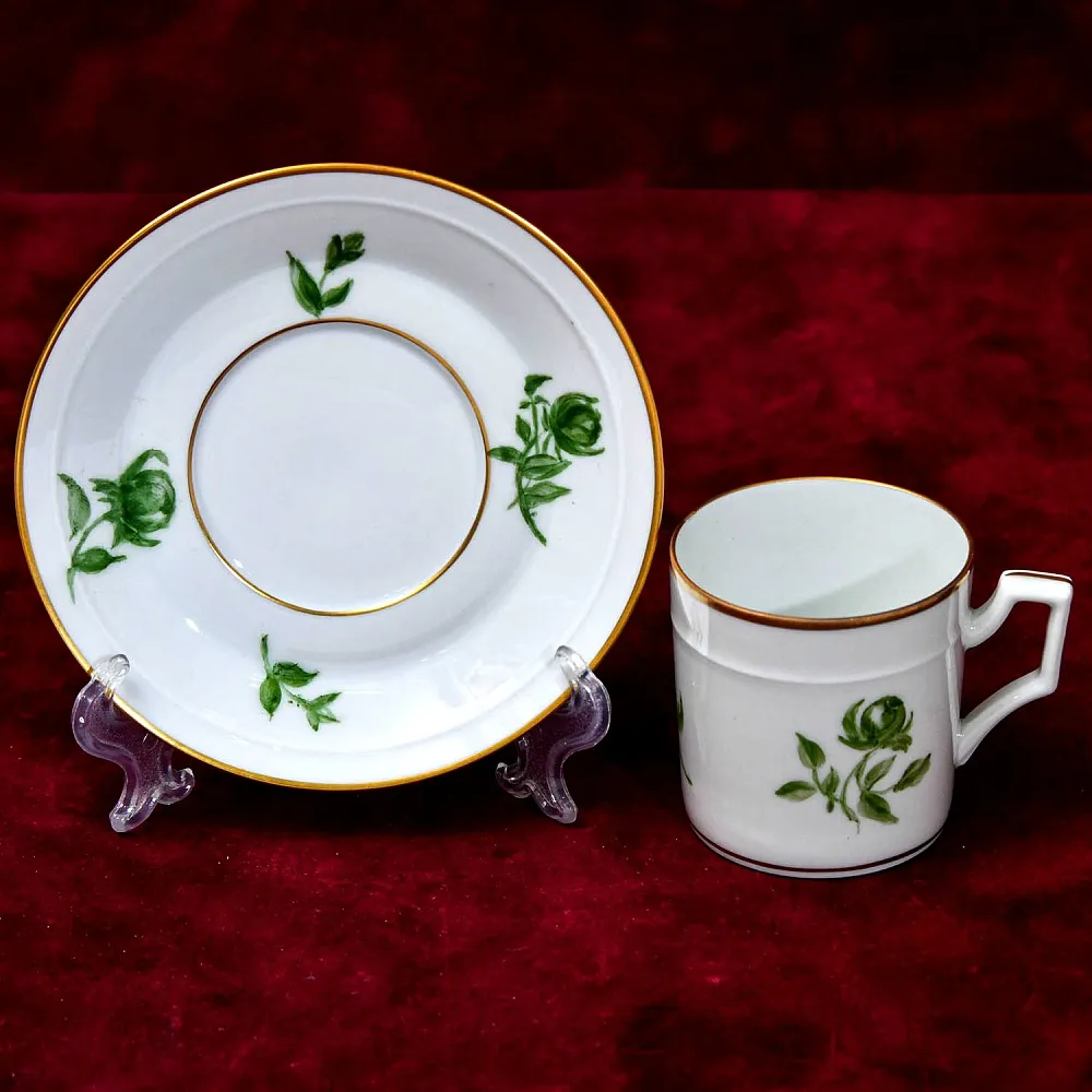 Редкость! Коллекционная Кофейная Пара «Зелёные Цветы», фарфор FURSTENBERG, Германия.