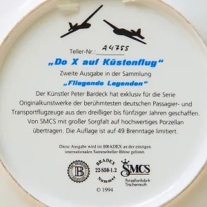 Коллекционная Тарелка «Самолёт - Дорнье Do X над побережем» Фарфор, Германия -1994 год.