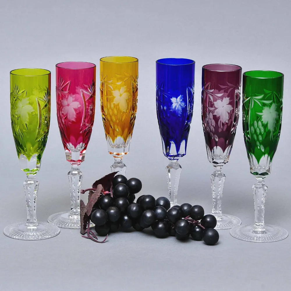 Бокалы для Шампанского из Цветного Хрусталя «Виноград», NACHTMANN Германия, 60 -е годы ХХ века.