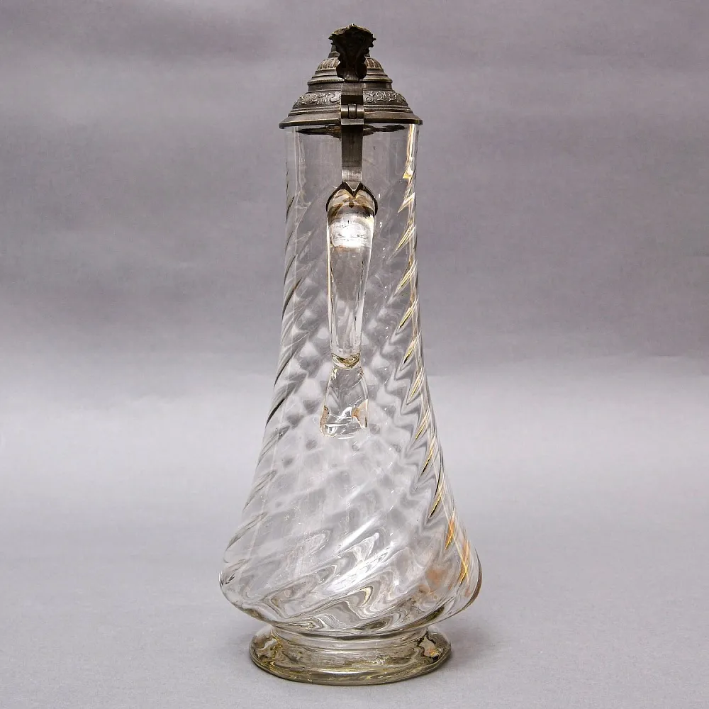 Старинный Хрустальный Кувшин - Графин с Оловянной крышкой, Ручной работы Германия середина XX века.