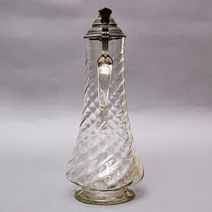 Старинный Хрустальный Кувшин - Графин с Оловянной крышкой, Ручной работы Германия середина XX века.