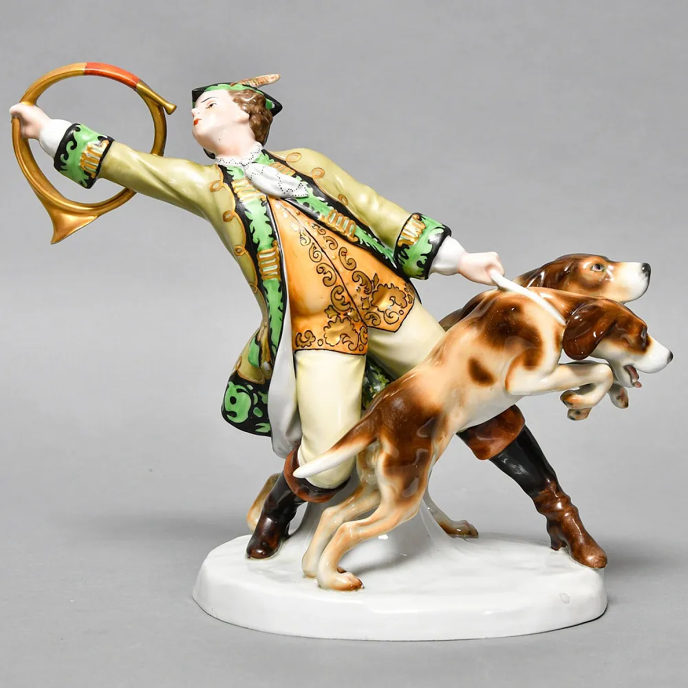 Антикварная Фарфоровая статуэтка «Псовая охота», Goebel Германия, 1923 - 1929 годы. 