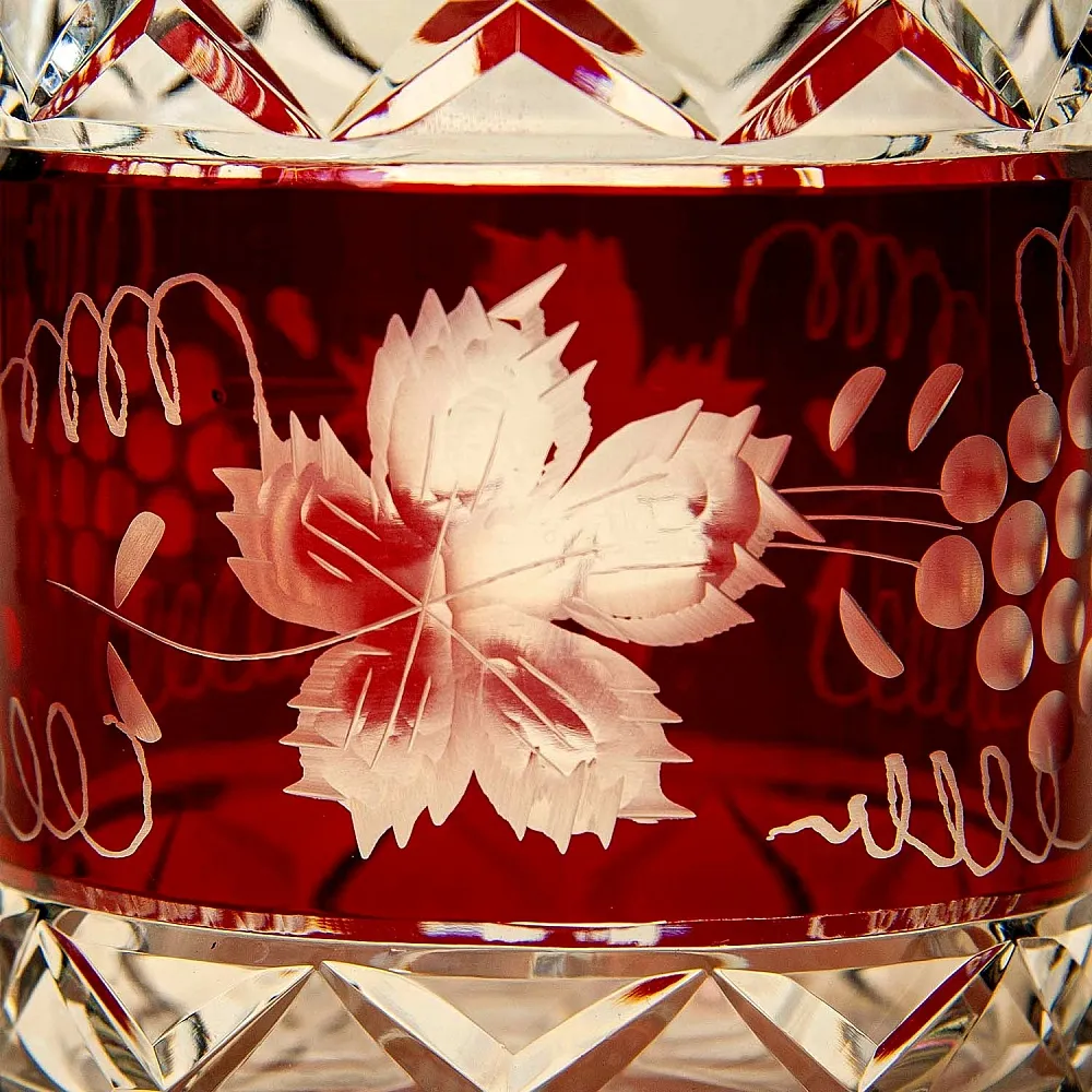 Графин и Четыре Стакана «Виноград» из Цветного Хрусталя DOROTHEENHUTTE Западная Германия 60гг.