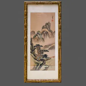 Редкость! Парные Картины - Пейзажи «Страна Грёз», Тушь Акварель Багет, Япония первая половина ХХ века..