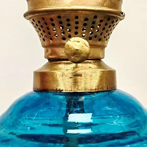 Антикварная Керосиновая Лампа «Аквамарин», Стекло / Металл, начало ХХ века.