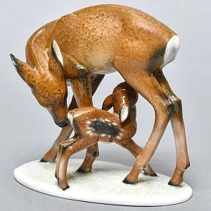 Коллекционная Фарфоровая статуэтка «Олениха и олененок», ROSENTHAL Германия -1948 год. 