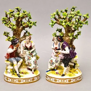 Большие Парные Фарфоровые статуэтки «Влюбленные», Ludwigsburg Германия, середина ХХ века. 