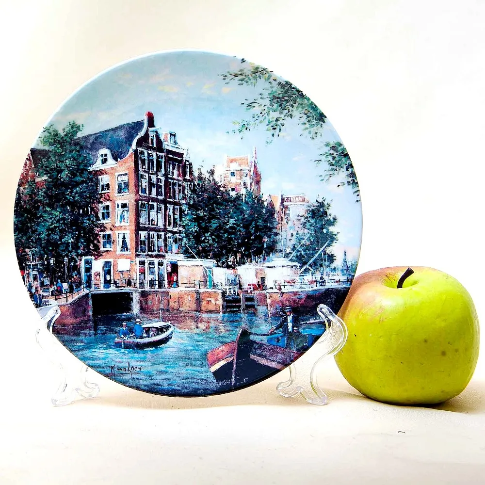Коллекционная Тарелка «Канал Сингел в Амстердаме» Фарфор, Royal MOSA, Голландия -1991 год.