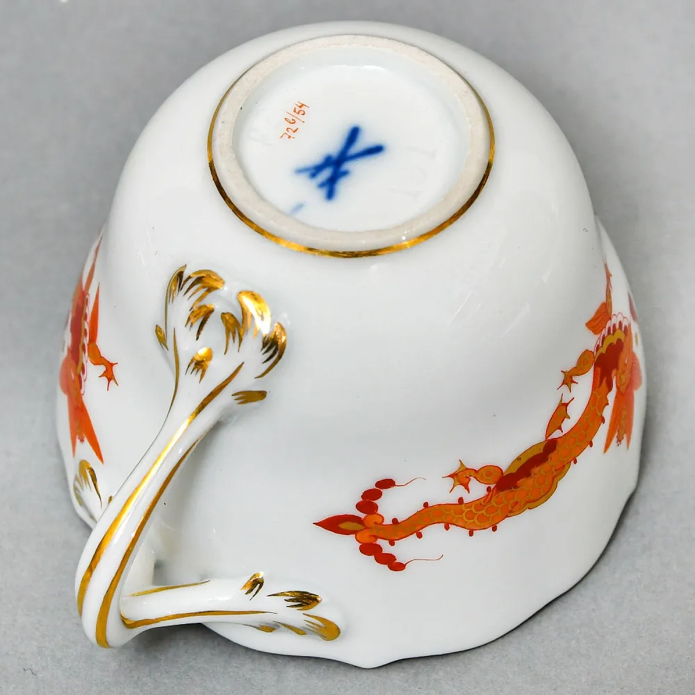 Коллекционная Кофейная пара «Оранжевый дракон», Фарфор, MEISSEN Германия. 
