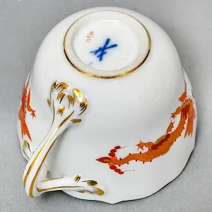 Коллекционная Кофейная пара «Оранжевый дракон», Фарфор, MEISSEN Германия. 