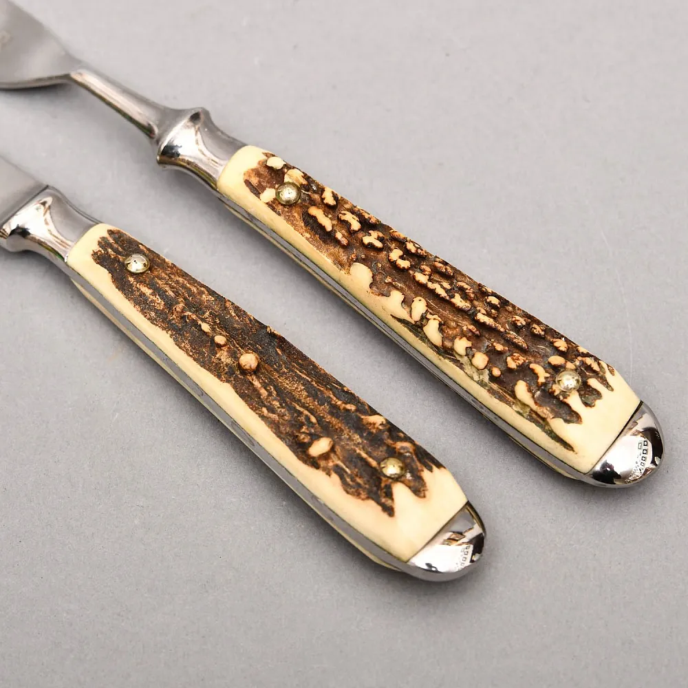 Редкость! Большой Сервировочный Набор для стейка «Охота», Германия, ANTON WINGEN Solingen, 50 -е гг.