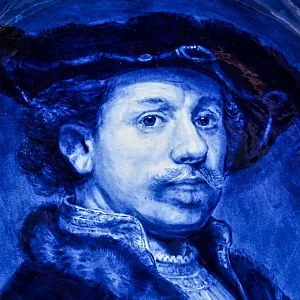 Большое! Коллекционное Блюдо - Тарелка «Портрет Рембрандта», Фаянс, Royal DELFT Голландия, 1959 год. 