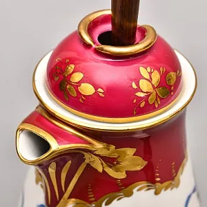 Фарфоровый Кувшин - Чайник для подачи горячего шоколада «Синие ленты» с лопаткой, Pillivuyt Франция.