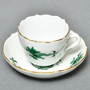 Классическая Фарфоровая Кофейная пара «Зеленый Дракон», MEISSEN Германия, середина ХХ века. 