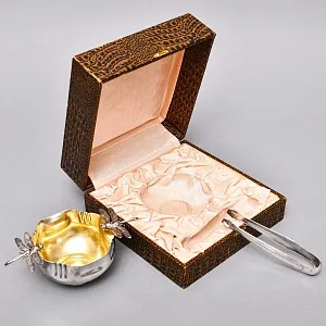 Винтажная Металлическая сахарница с щипчиками «СТРЕКОЗЫ», Англия - середина ХХ века. 