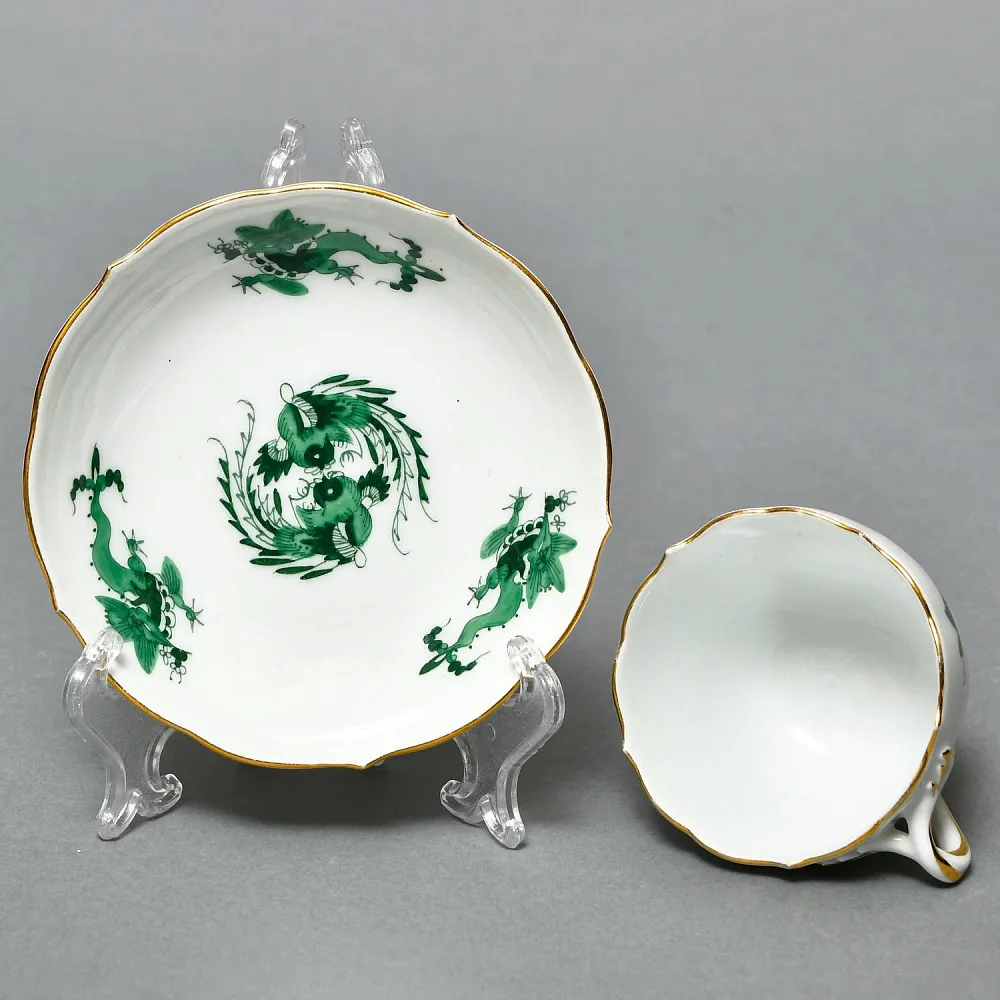 Классическая Фарфоровая Кофейная пара «Зеленый Дракон», MEISSEN Германия, середина ХХ века. 