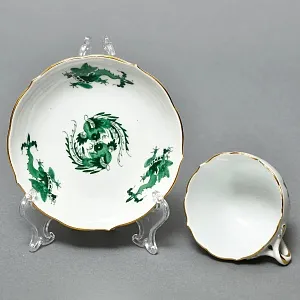 Классическая Фарфоровая Кофейная пара «Зеленый Дракон», MEISSEN Германия, середина ХХ века. 