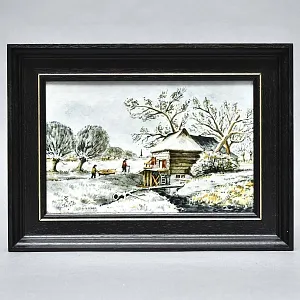 Фарфоровый Пласт - Картина - Панно «Сельский пейзаж. Мельница», Royal Delft Голландия 50 гг.