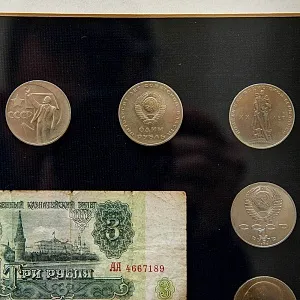 Настенное Коллекционное Панно - Картина «Советские монеты и Банкноты», СССР.