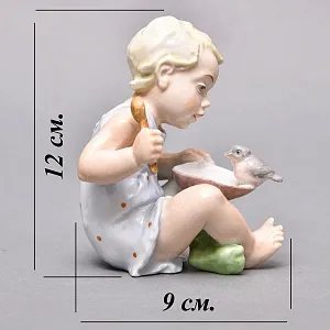 Коллекционная Фарфоровая статуэтка «Завтрак вдвоем. Девочка и птица», ROSENTHAL Германия - 1938 год. 